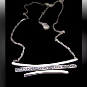 Brighton Silvertone Bar with Crystals Necklace.  Dainty Bar Necklace